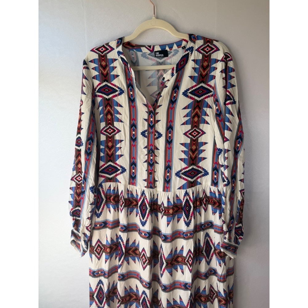 The Kooples XL Geometric Southwestern Print Tiered Maxi Dress Multicolor Viscose - Picture 3 of 8